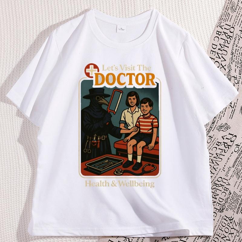 Goth Fashion Lets Visit The Doctor T Shirt Causal Cotton Short Sleve Black Humor Retro TShirt Men Women Loose Mens Clothing