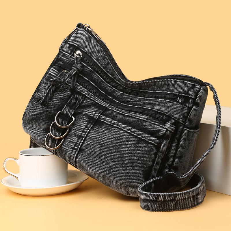 Denim Shoulder Bag Women's Crossbody Bag Multi-Compartment Mother Bag