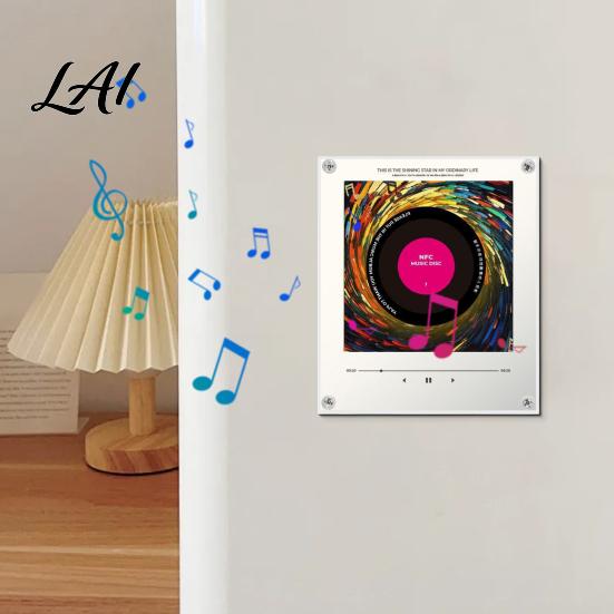 Acrylic Magnetic Music Box Refrigerator Player NFC Enabled Vinyl Record Fridge Magnet Metal Surface Magnet with LED Light Decoration for