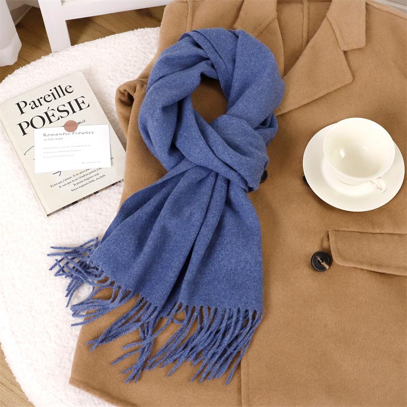 30*180cm Korea Styles Solid Color Cashmere Winter Warm Women Scarf Thicken Shawl Tassels Pashmina Hijab Wrap Windproof Foulard