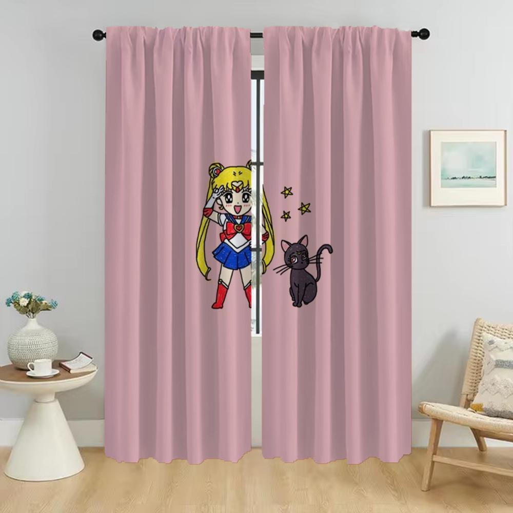 Verdunkelungsvorhang für Zimmer 2 Paneele Sailor-Moons Mückenschutzvorhänge Halloween-Dekoration Tüll für Schlafzimmer-Raumteiler Jalousien
