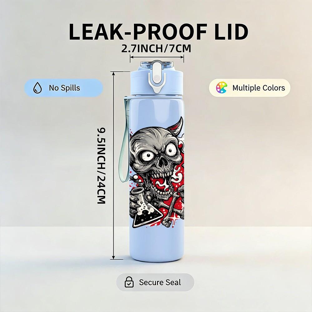 1PC Demon Devil Monster Dark Art Print 750ml Color Plastic Sports Water Bottle Leakproof Flip Straw Lid Suitable for Sports Office Home Use