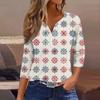 Women's Fashion Casual Halloween Printed V-Neck Short Sleeve Decorative Button Three-quarter Sleeve T-shirt Top