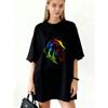 Oversized T Shirt Black Rainbow Horse Print Casual Wear For Women Fashion Statement Piece Streetwear Style Summer Outfit