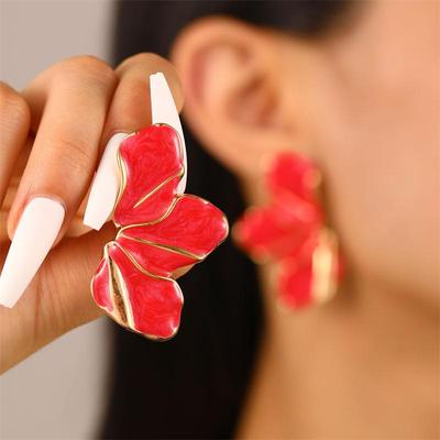 Orecchini a Bottone a Fiore Smaltato per Donna Colore Rosso Verde Bianco Ragazza Coreano Delicato Vita Quotidiana Gioielli Minimalisti