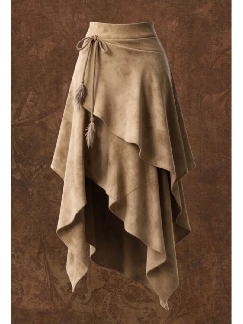 Женская замшевая юбка-миди с высокой талией в стиле ретро 2025 XXL верблюд