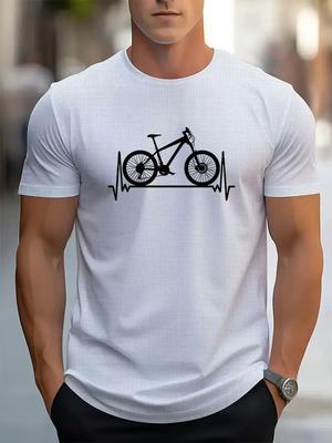 Camiseta Masculina Confortável Chic com Estampa Estilosa de Padrão de Bicicleta, Camiseta Gráfica, Roupas Masculinas de Verão para Exterior, Tops Masculinos para Homens, Camisetas