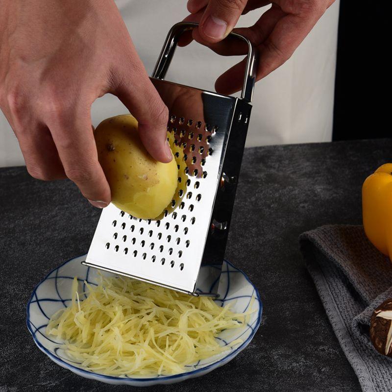 Edelstahl-Reibe Multifunktional Verdickter Edelstahl-Gemüseschneider Vierseitige Kartoffelschneide mit Handschutz