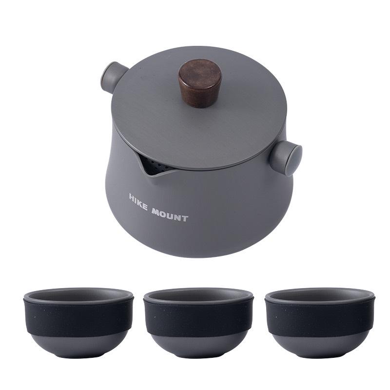 Ultra-Light Portable Aluminum Alloy Tea Set: One Pot & Three Cups for Camping and Travel