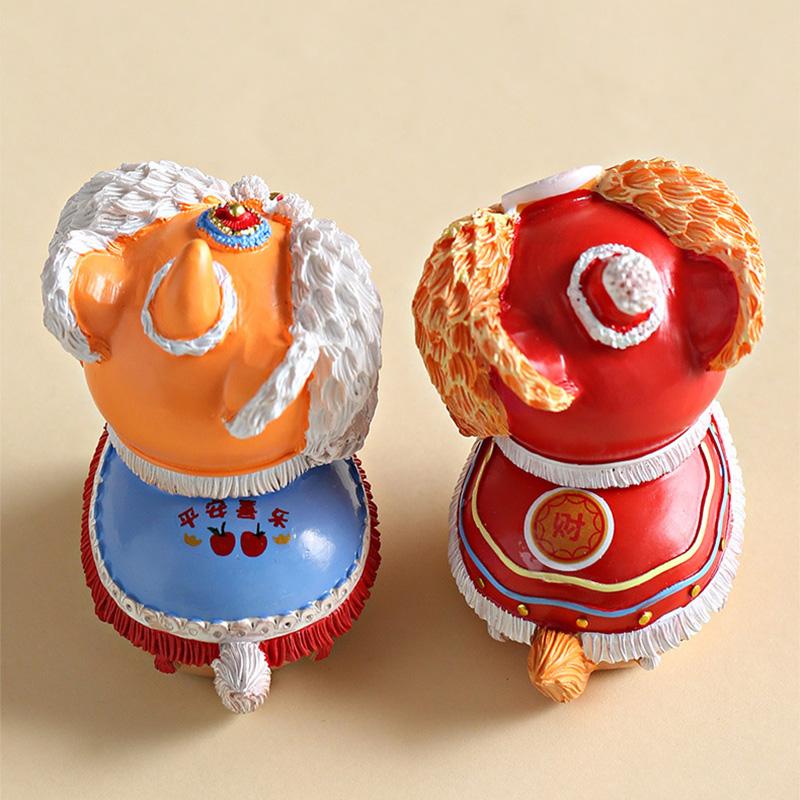 Resin Lion Dance Sculptures and Figurines Chinese Characteristic Mascot Luxury Home Room Office Table Decoration and Accessories