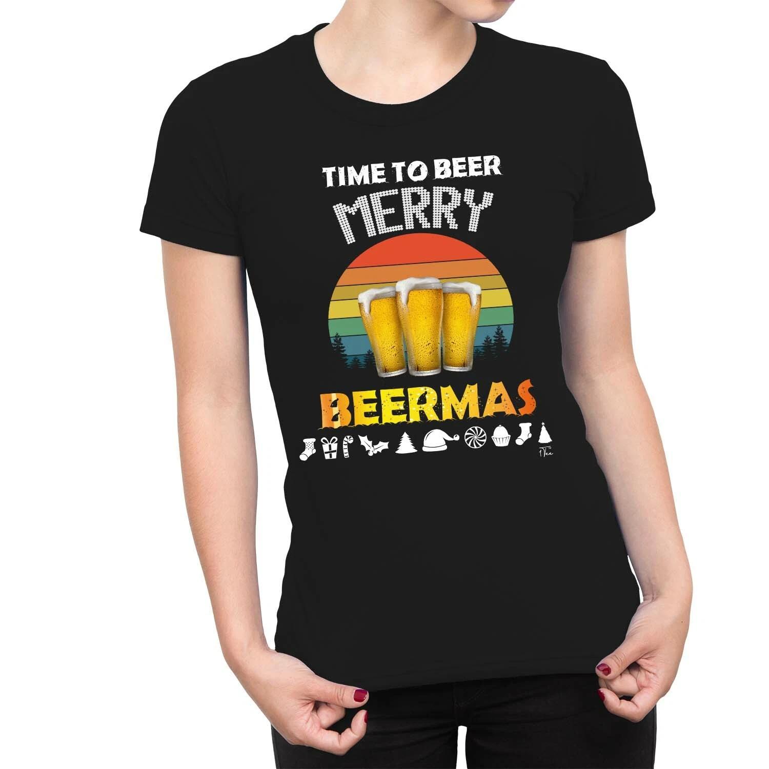1Tee Womens Time To Beer Merry Beermas Christmas T-Shirt XL