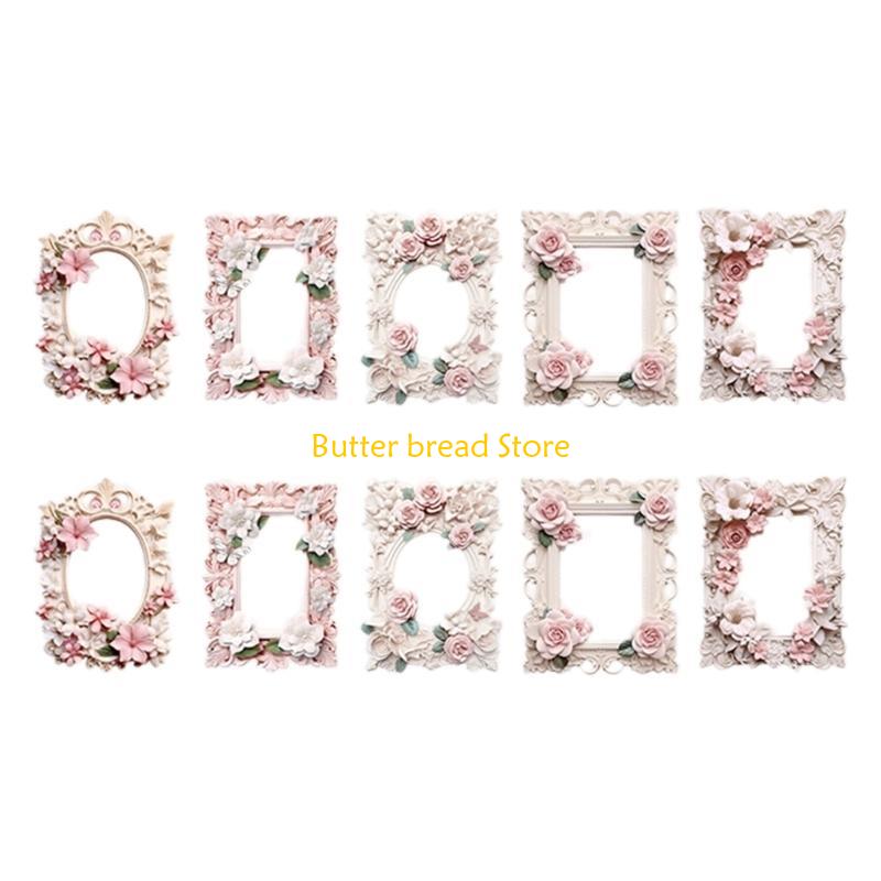 W89C 10Sheets Vintage Embossed Cutout Frame Collage Cards Scrapbooking Background Collage Paper for Journaling Paper Craft