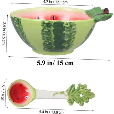 Ceramic Fruit Shaped Bowl with Spoon Watermelon Dishes Kitchen Decoration Serving Bowl for Soup Cereal Ice Cream Salad Dessert