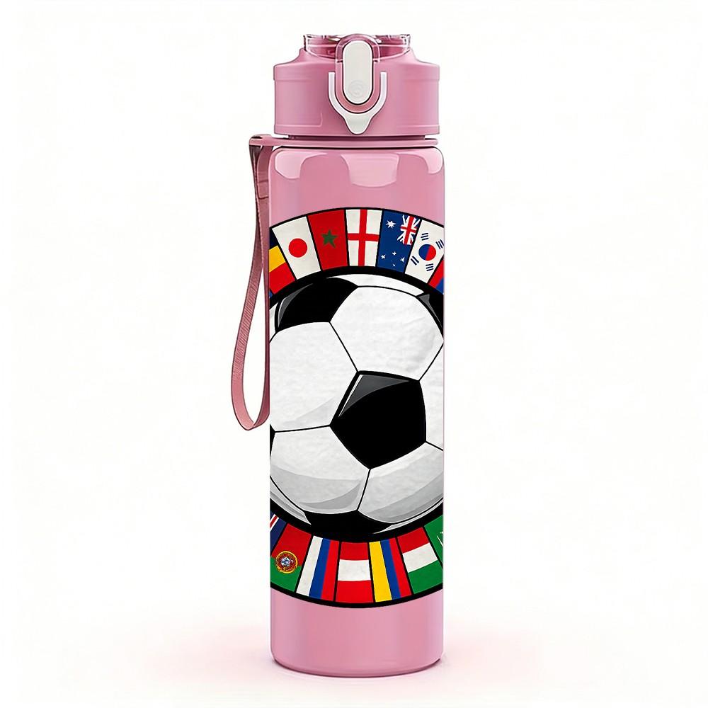1PC Colorful Soccer Ball Pattern 750ml Color Plastic Sports Water Bottle Leakproof Flip Straw Lid Suitable for Sports Office Home Use