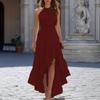 Sommer ärmelloses Neckholder-Kleid mit unregelmäßigem Rüschenbesatz für Damen - Aprikot