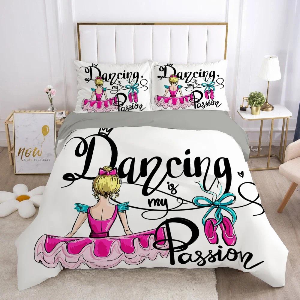 Dancing Girl Duvet Cover Ballet Girls Bedding Set Home Textile Bedclothes Soft Girly Comforter Cover Queen/King Size for Kids