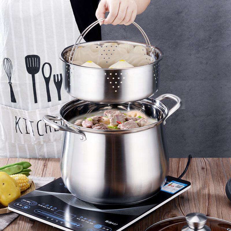 Thickened Stainless Steel Stockpot - Large Capacity for Braising, Boiling, and Steaming On Induction Cookers and Gas Stoves