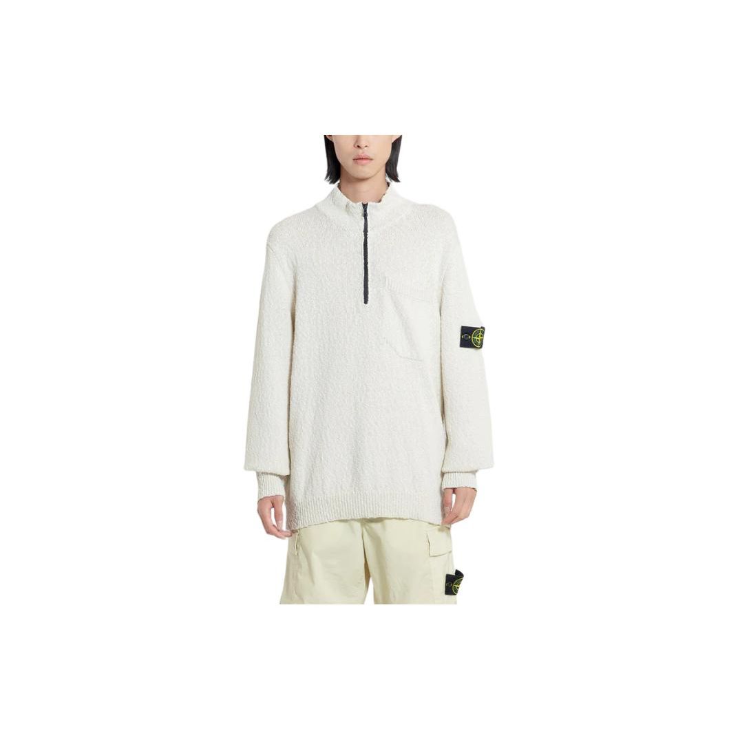 

Stone Island Half Zip Textured Knit Sweater Natural Beige Men Tops Tan 8015563B1-V0091 L