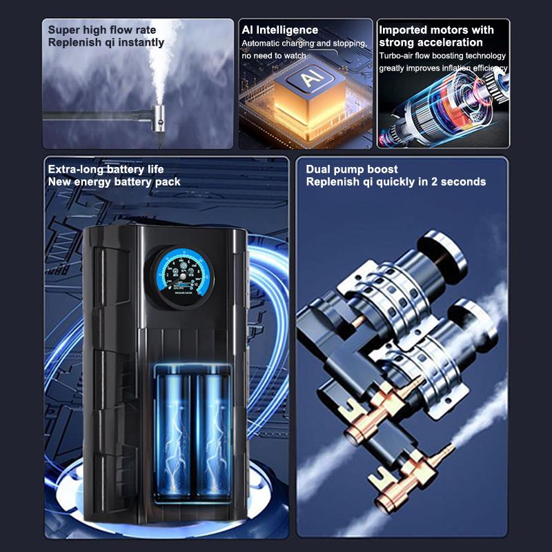 Portable Tire Inflator Air Pump Compact Rechargeable Air Compressors For Ball Motorcycle Fast Inflation Electric Air Pump