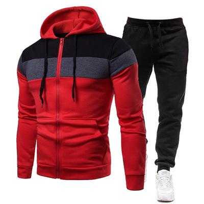 Vermelho 2025 Outono Inverno Novo Zíper Hoodie + Calças Homens Casual Algodão Quente Moletons Jogging Suit
