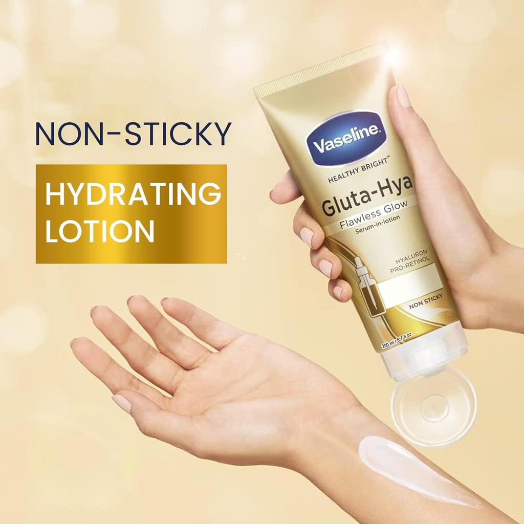 Vaseline Gluta-Hya Flawless Glow Lotion 200 Ml Brightening Face And Body Moisturizer With Lightweight Serum Texture
