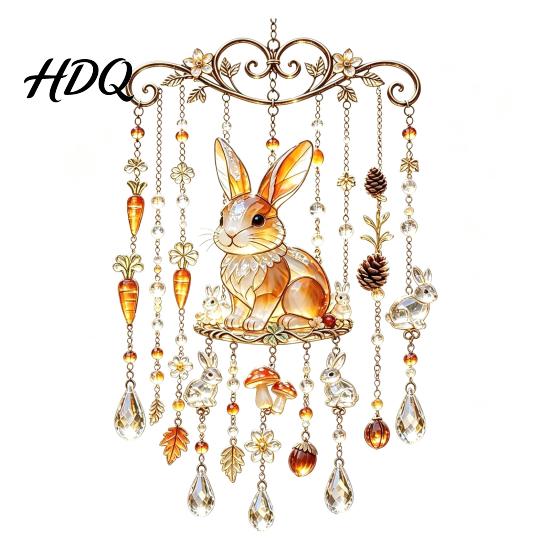 Outdoor Patio Wind Spinners Fall Animal Chime Suncatcher Stained Acrylic Fox Rabbit Hanging Suncatcher Party Photography Props with Prism Drops 20cm