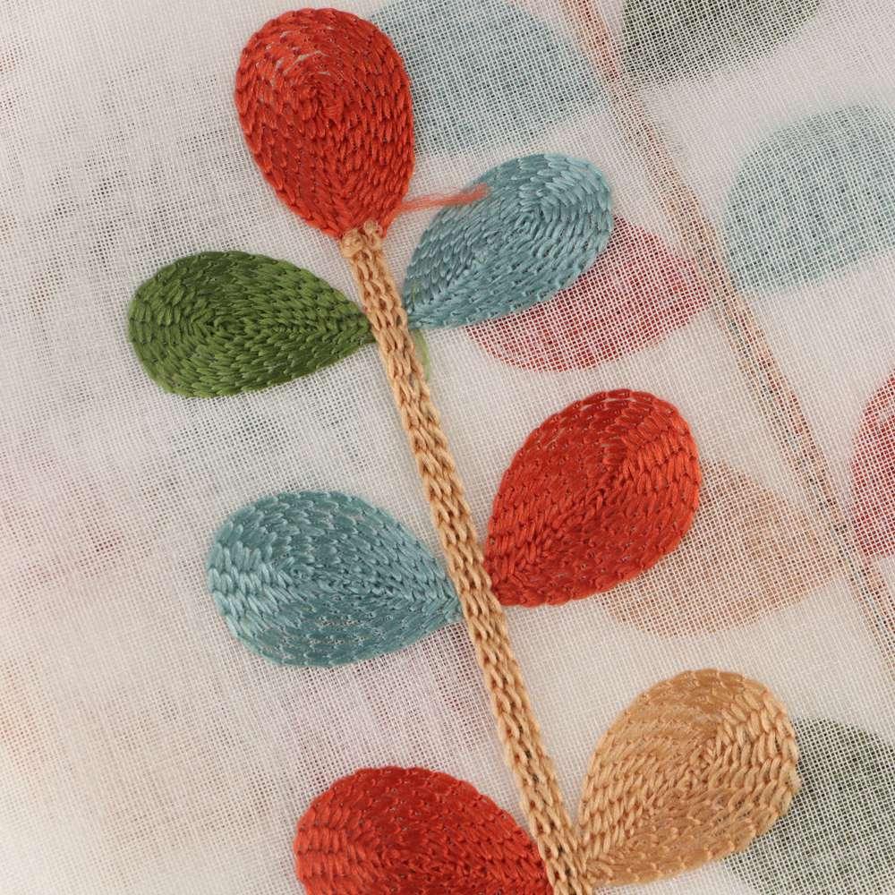 Semi Sheer Voile Drapes Embroidered Leaves Short Curtains Home Decoration Bath Curtain  Cafe