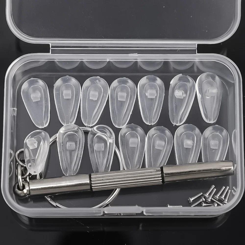 20sets Silicone Nose Pads for Glasses with Screwdriver Soft Air Chamber Eyeglasses Anti-slip Nose Pad Screw Replace Repair Tools