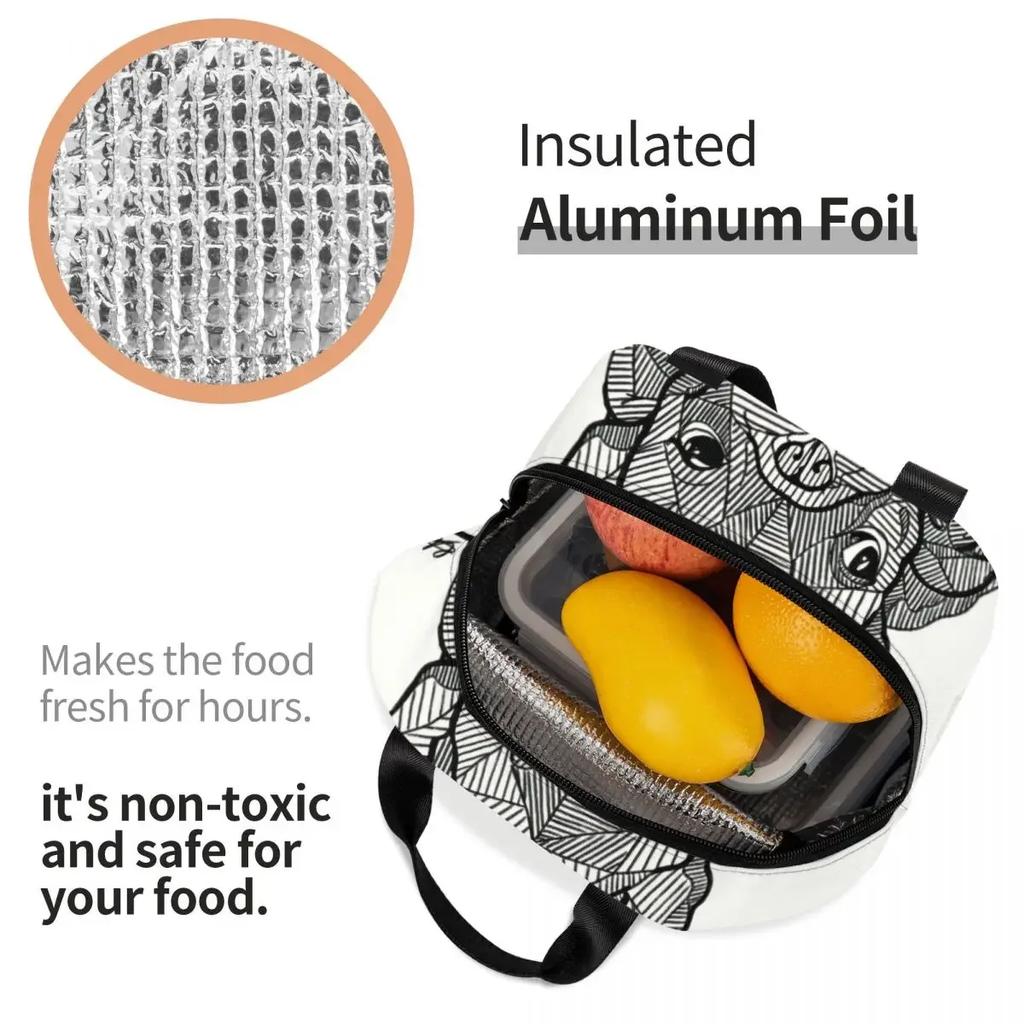 French Bulldog Puppy Facial Insulated Lunch Bag for Work School Frenchie Resuable Thermal Cooler Lunch Box Women Kids