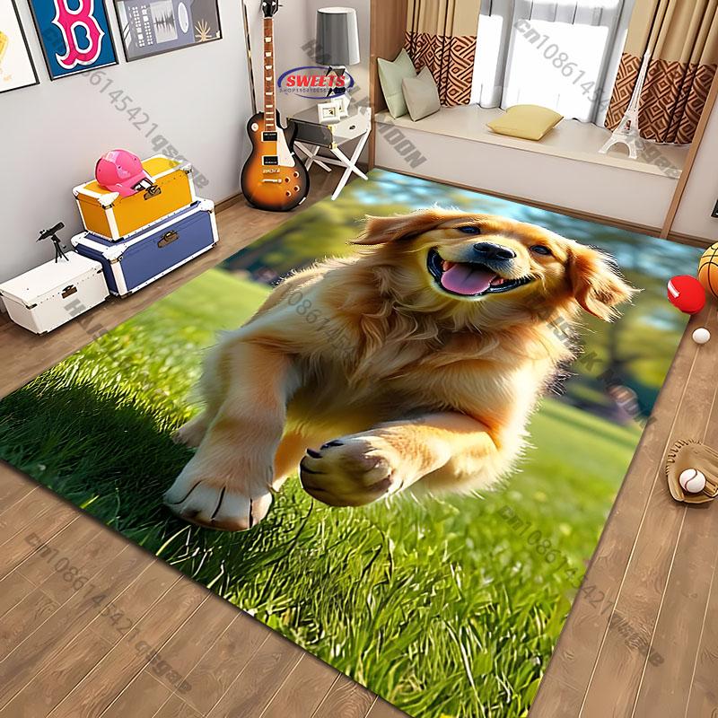 Tappeto Carino Famiglia Golden Retriever, Tappetino con Stampa Cuccioli e Mamma Cane, Tappeto Antiscivolo per Soggiorno Camera da Letto Decorazione per Amanti degli Animali