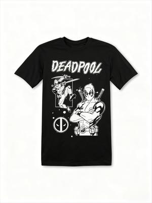 2026 New Deadpool Foil Mineral Wash Boyfriend Comic Print Plus Size Men's Short Sleeve Relaxed Crew Neck T-Shirt