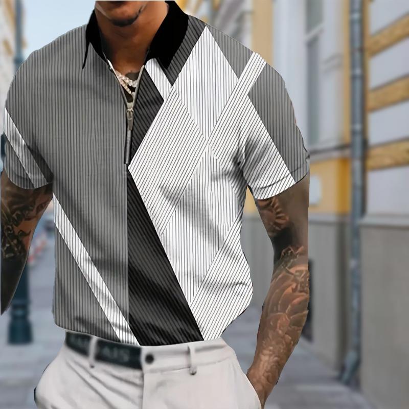 

Мужская рубашка поло повседневная на молнии с коротким рукавом модная повседневная на молнии лето весна стандартный крой Muge Print 3D Print Shirt 7XL серый