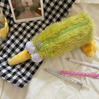 Kawaii Grüner Vogel Plüschbeutel Federmäppchen Reißverschluss Flauschig Große Kapazität Kiwi Stifttasche Schulsachen Aufbewahrungstasche Zubehör