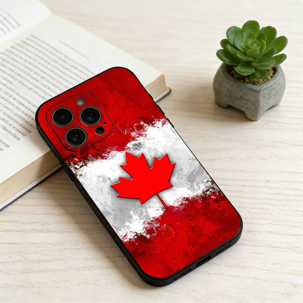 Canada Flag Aesthetic Phone Case For iPhone 17, 16,15,14,13,12,11 Plus,Pro Max, Others Soft Black Cover