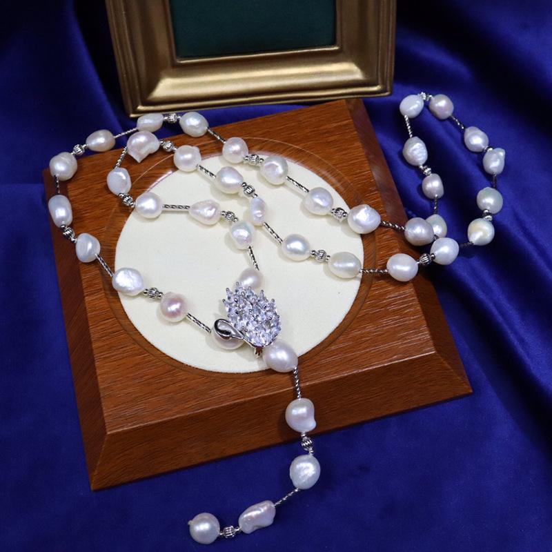 Women s Multi-Wear Pearl Sweater Chain with 9-10mm Freshwater Pearls and Swan Clasp 9-10mm