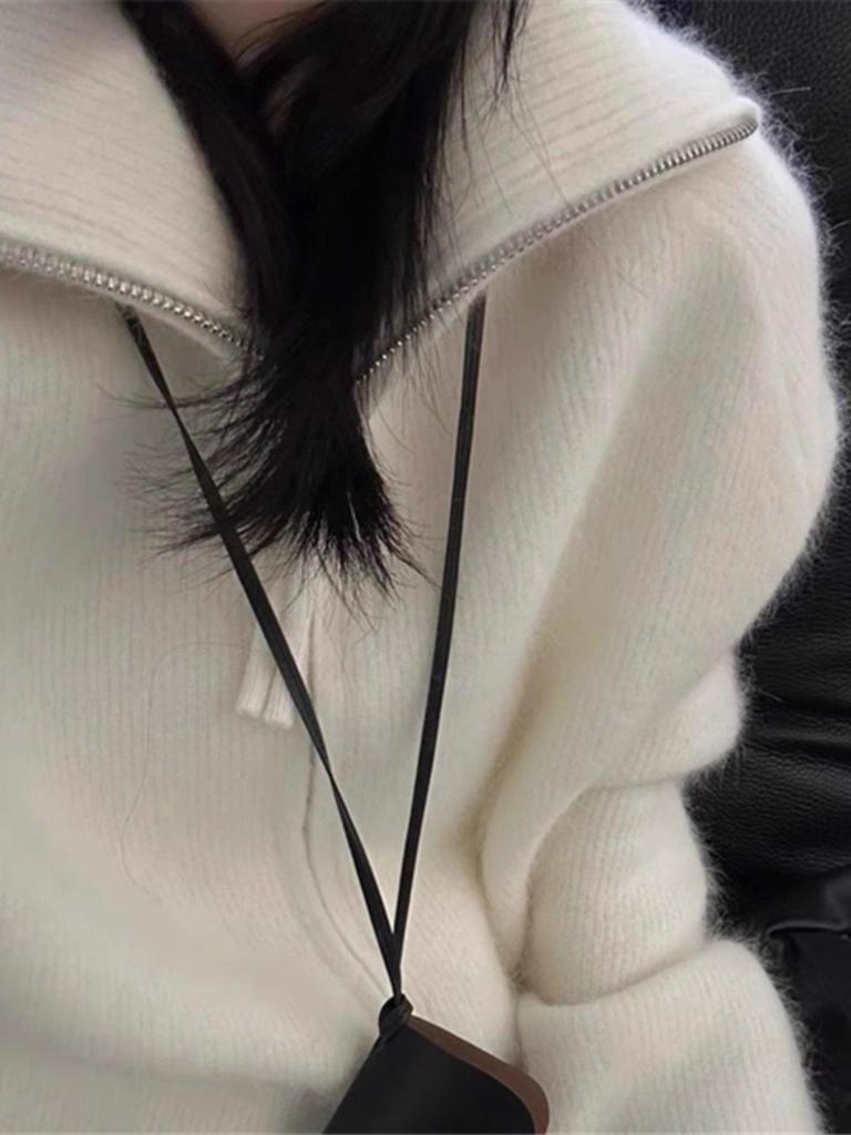 Women's High-Neck Zip-Up Cardigan: Pure Wool Knit Sweater, 2025 European Style, Loose, Thickened Stand-Up Collar for Autumn/Winter.