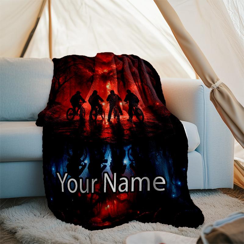 Custom Name Stranger Things Theme Printed Blanket - Perfect for Couch, Bed, Travel & Outdoor Use | Machine Washable, Cozy & Durable.
