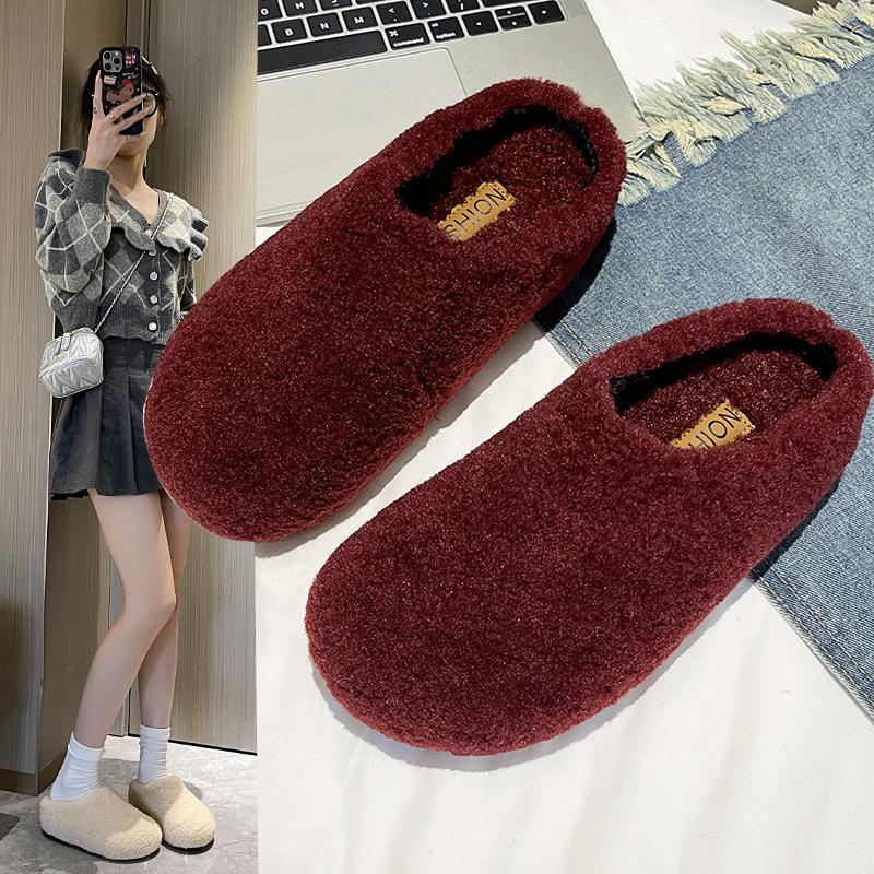 Mao Mao shoes women's fashion half slippers thick-soled bag head slippers wear versatile cotton slippers inside to increase lamb wool