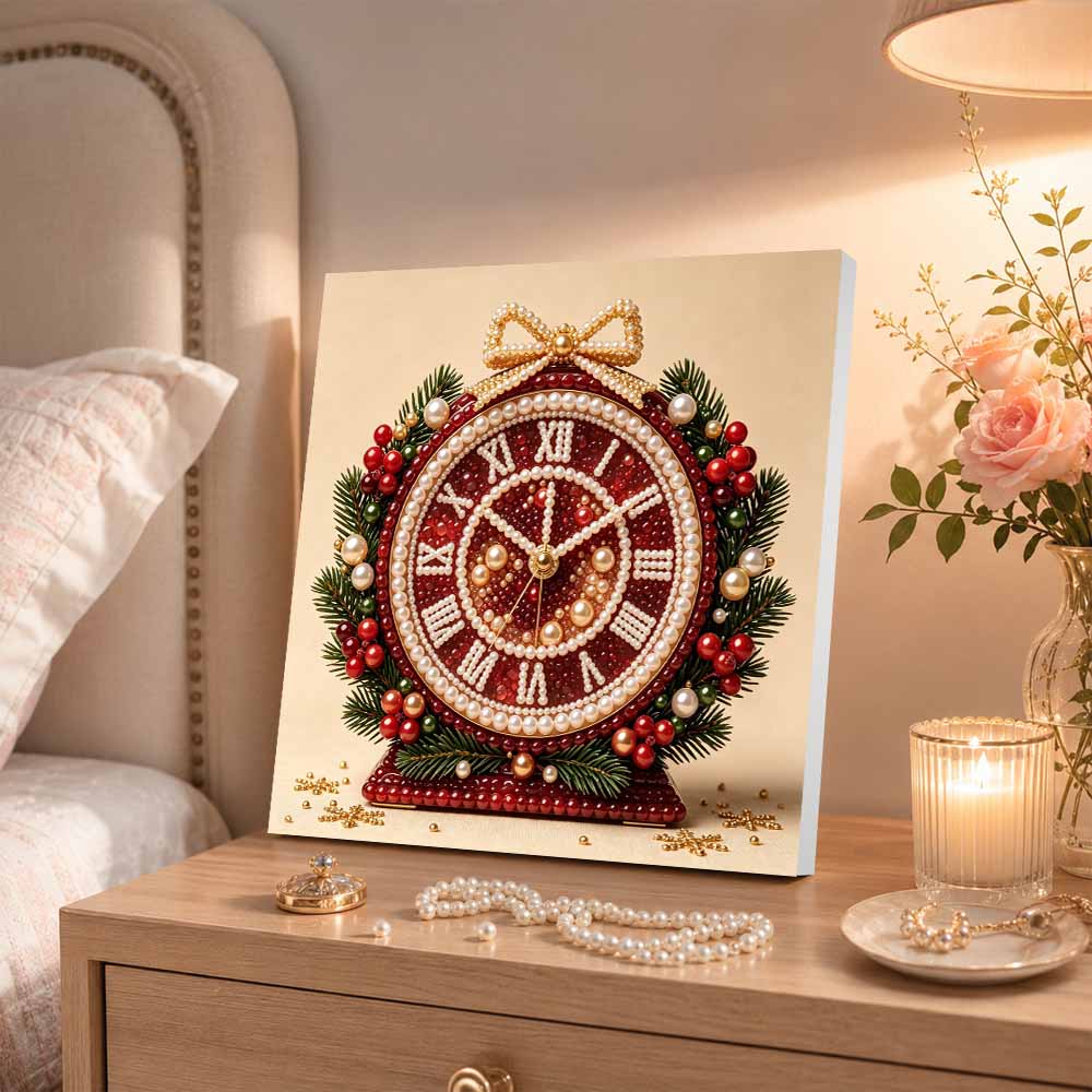 Pearl painting Christmas clock art kit DIY home decor painting ornaments. holiday wall decor. festive craft kit