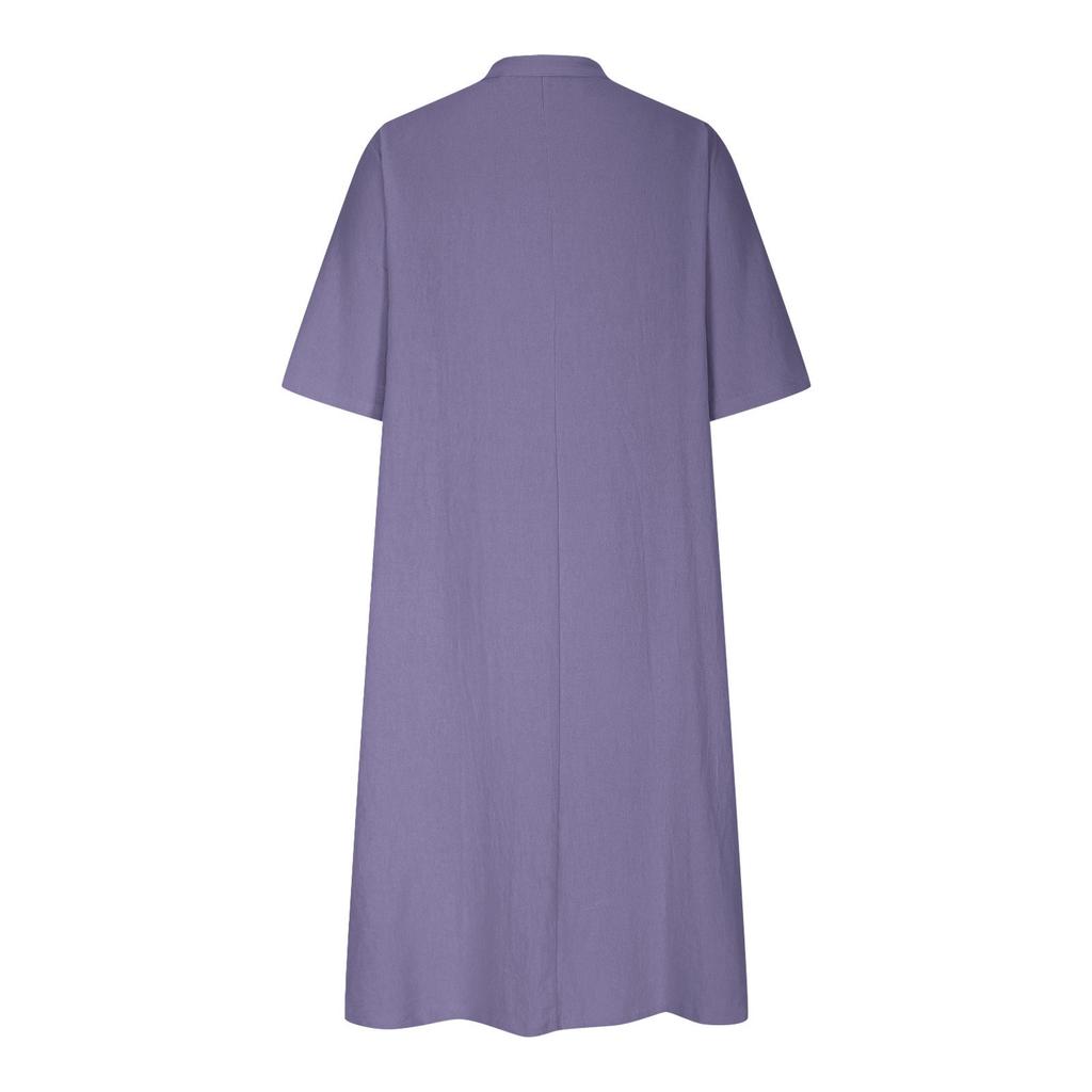 LYRIA Solid Color Women's Dress Mid-length V-neck Half-sleeved Daily Wear Women Dress Pockets 5XL