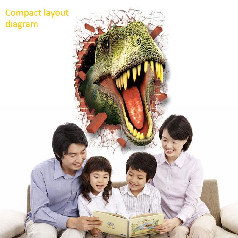 Dinozor Kırık Duvar 3D Vinil Duvar Kağıdı Çıkartmaları Çocuk Odası Ev Kulüp Jurassic Hayvanlar Dünyası Dekorasyonu
