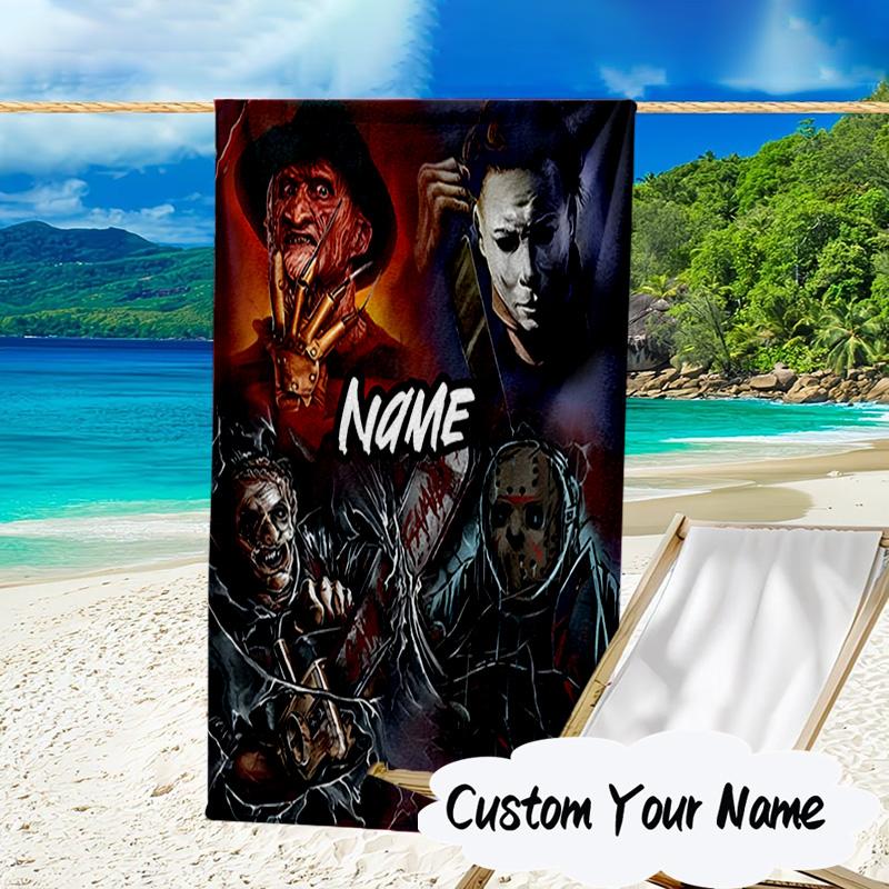 Custom Name Ghostface Horror Theme Microfiber Beach Towel Super Soft & Absorbent for Bath, Beach, Travel Bath Time Accessory, Fan gifts