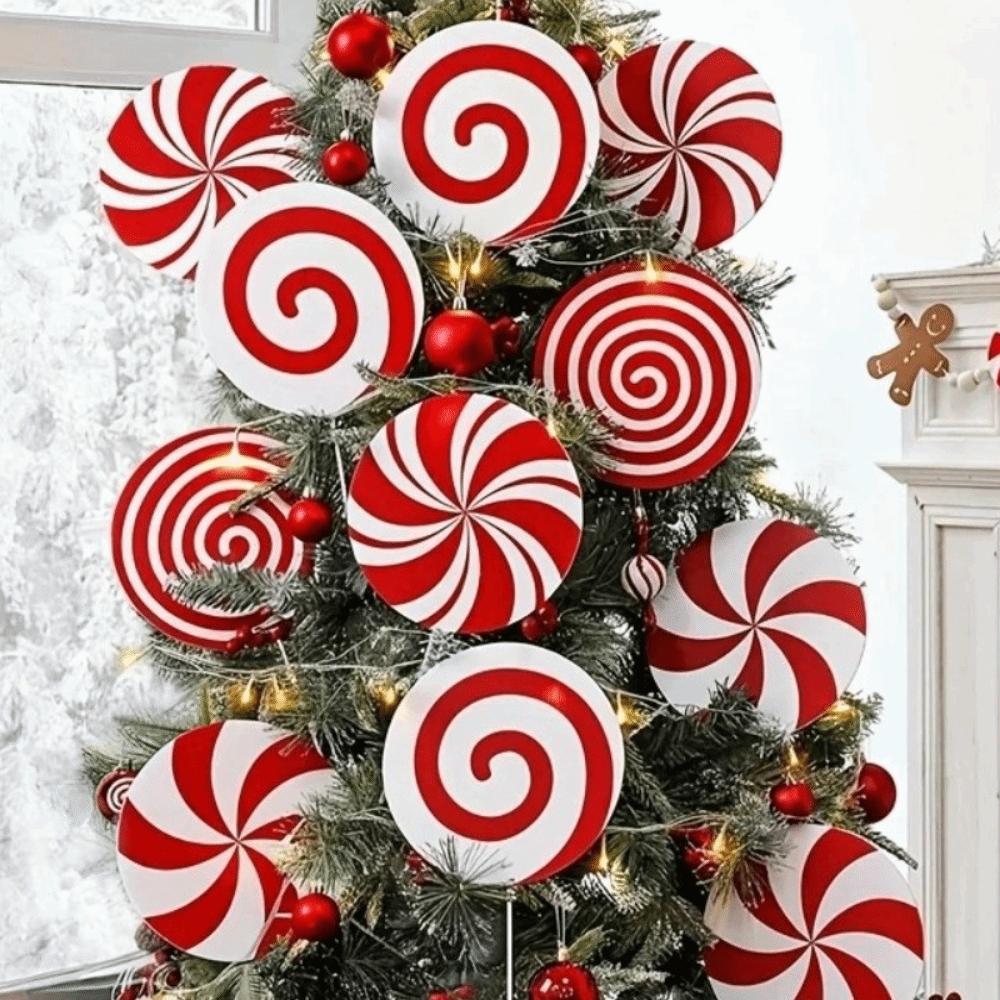 4/8/12Pcs Peppermint Lollipop Picks Christmas Tree Ornaments Large Size Christmas Tree Top Star