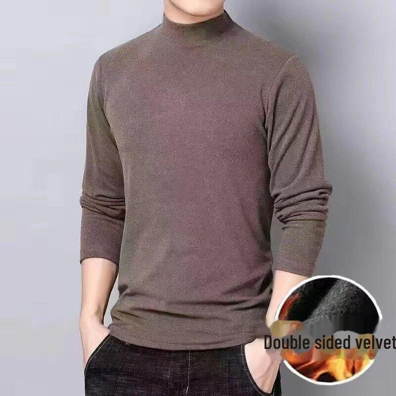 Pánské termotričko s dlouhým rukávem z německého sametu: Polovysoký límec, oboustranný samet, elastický, trendy podzimně-zimní oblečení.