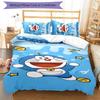 Set copripiumino con motivo Doraemon da 3 pezzi include copripiumino e federe, decorazione perfetta per la camera da letto per tutte le stagioni e regalo