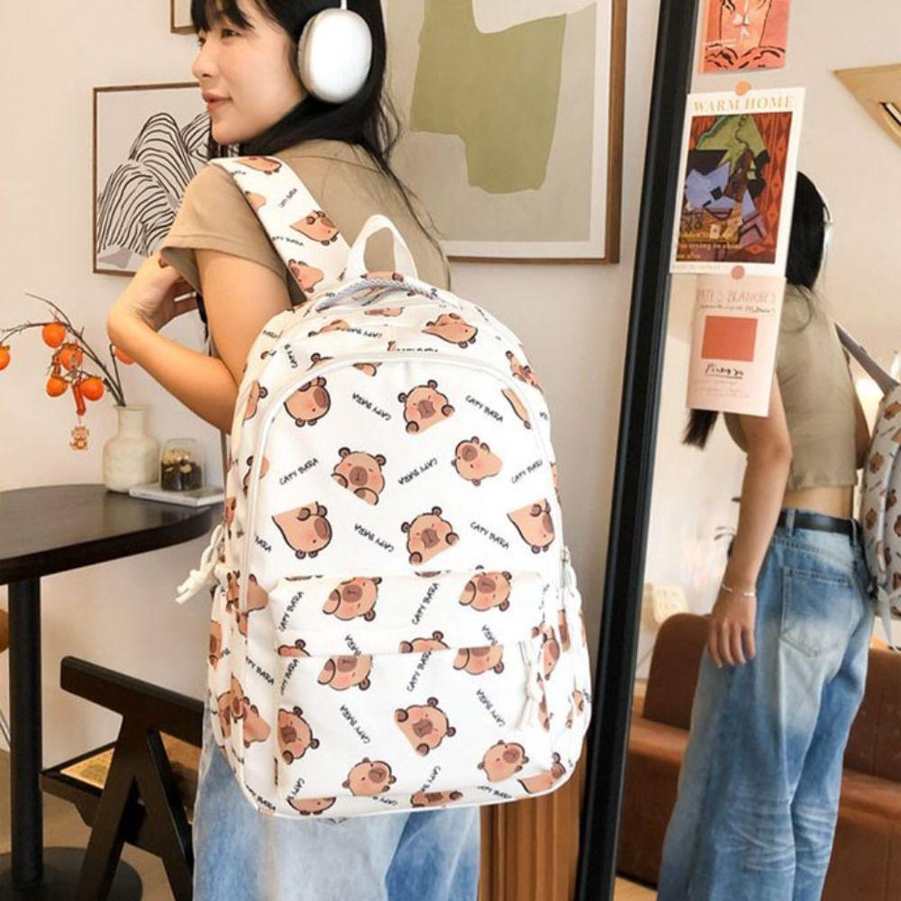 Animal Capybara Backpack Large Capacity Cartoon School Bag Cute Capibara Shoulder Bag  Kids