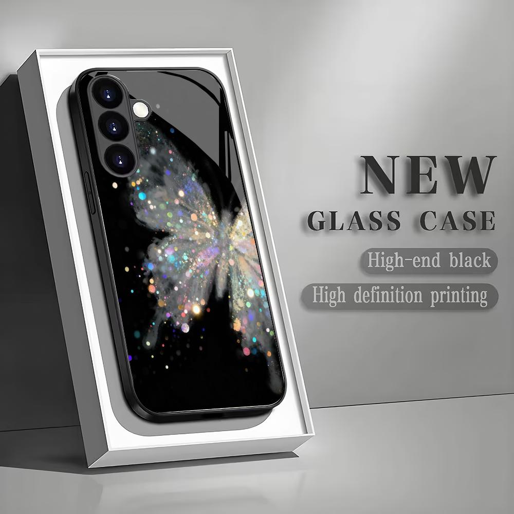 

Butterfly pattern tempered glass phone case suitable for Samsung GalaxyS26 S25 S24 S23 S22 S20FE/Ultra/Plus anti drop back cover GalaxyS25