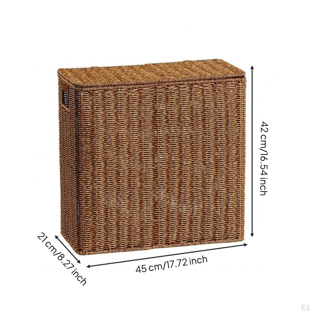 Braided Container Box Reinforced Edges Lidded Storage Bin Iron Frame Dark Brown 452142cm