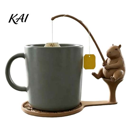 Whimsical Garden Decor Fishing Friends Tea Bag Holder, Cute Resin Teabag String Keeper, Animal Decorative Rest Decor, Fun Kitchen Counter Accessory,