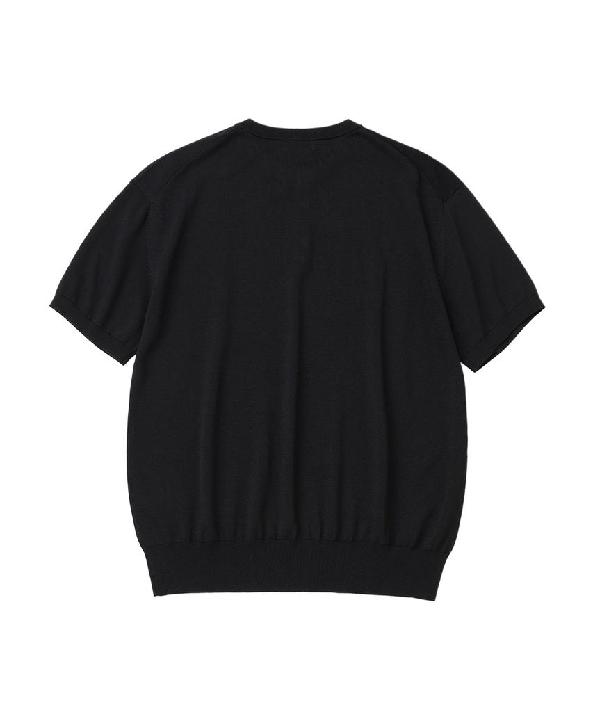 XOX Basic Cool Henley Neck Crop Short Sleeve Knit [Black]